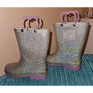 Western Chief Abby Glitter Silver Light-Up Rain Boots Girl's Sz 12